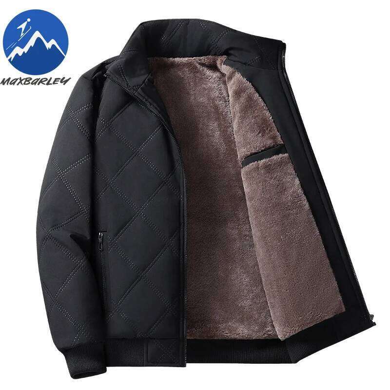 Maxbarley 2025 Winter Fleece Warm Men Casual Retro Thick Windproof Cotton Padded Jacket Camping Stand Collar Padding Coat Down Cotton