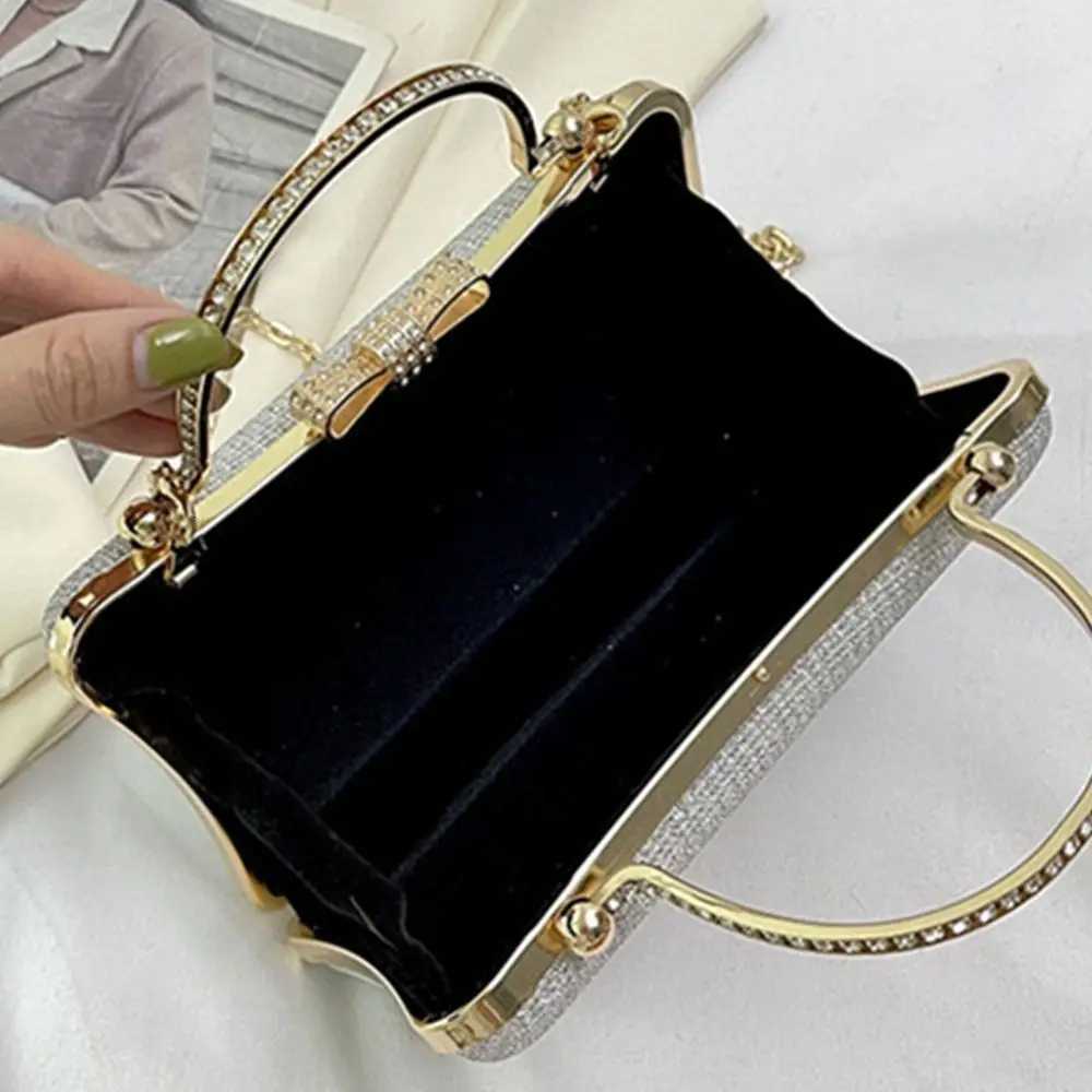 Portable Glitter Evening Banquet Bag Wrist Bag Large Capacity Box Handbag Crossbody Bag Rhinestone Ladies Clutch Bag Wedding Z251017