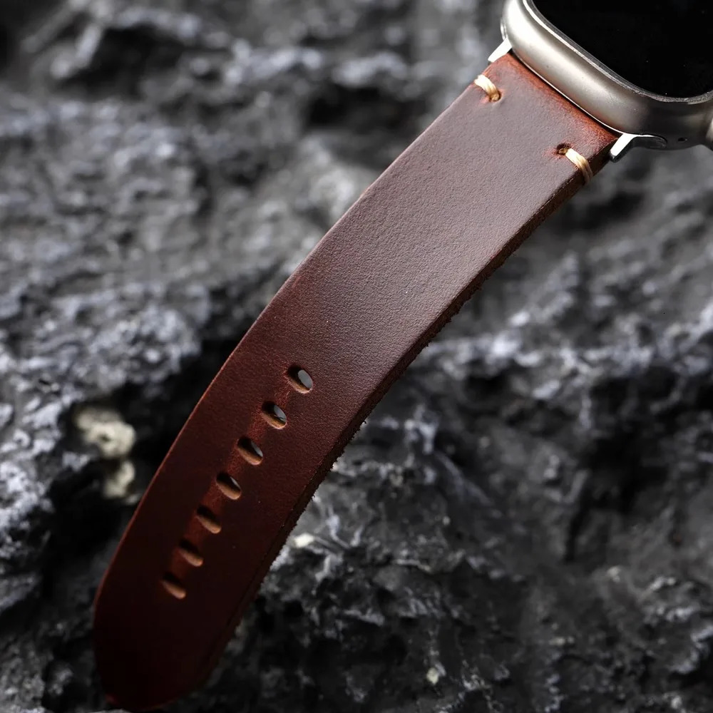 Handmade Top Layer Cowhide Strap 44MM 45MM 49MM Suitability For Watch S9 Ultra2 Brown Thick and Durable Leather Bracelet 251016