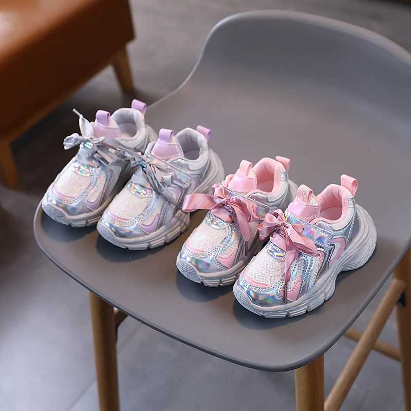 Girls Sneakers Fashion Lace Up Bow Kids Casual Shoes Pink Purple Mesh Breathable Sports Shoes Student Soft Sole Running ShoesT251017