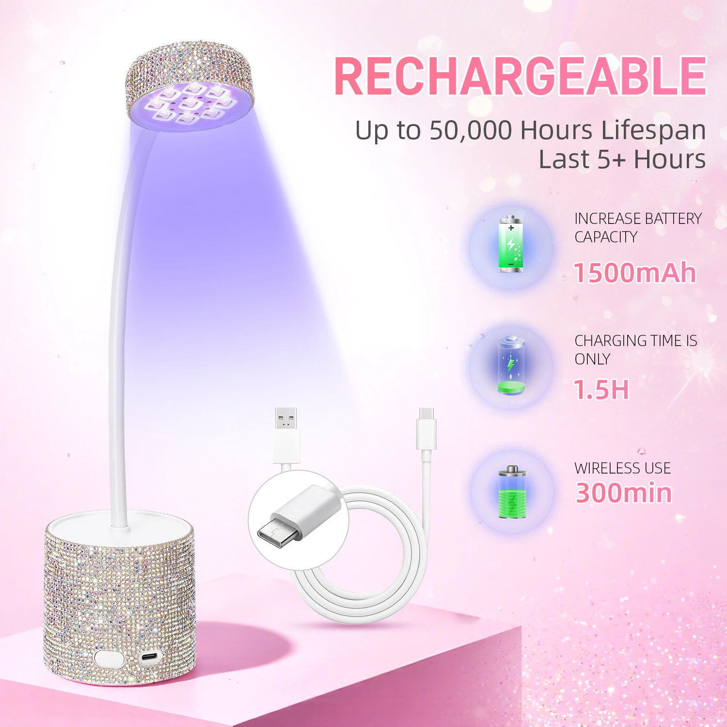 Rechargeable Cordless UV LED Nail Lamp Portable Mini Gel Polish Dryer With Flexible Gooseneck For Fast Curing Gel Nails Salon 251014