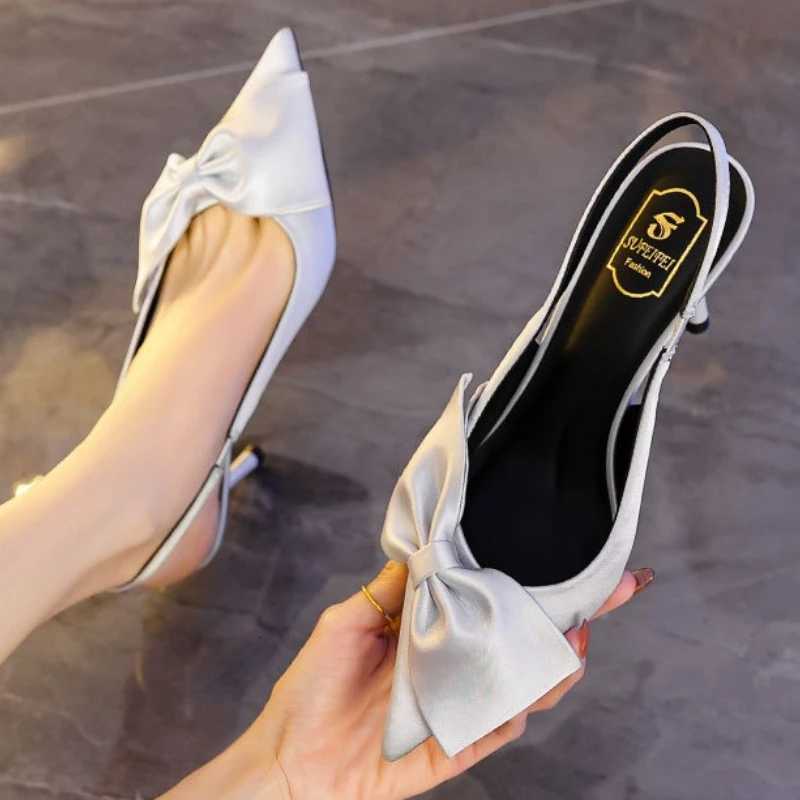 High Quality Satin Bow Designer Brand Sandals Women Pointed Toe Thin Heel Back Strap Slide Sandals Elegant Comfort Dress Shoes Z251015