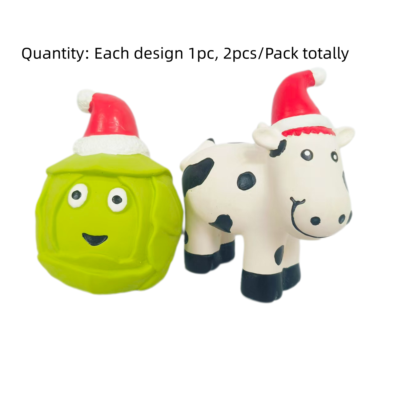 Latex Screaming Christmas Dog Toy Soft Natural Rubber Squeaky Chewy Sound Interactive Cow & Cabbage Canine Pet Toys with Bright Colors for Small & Med
