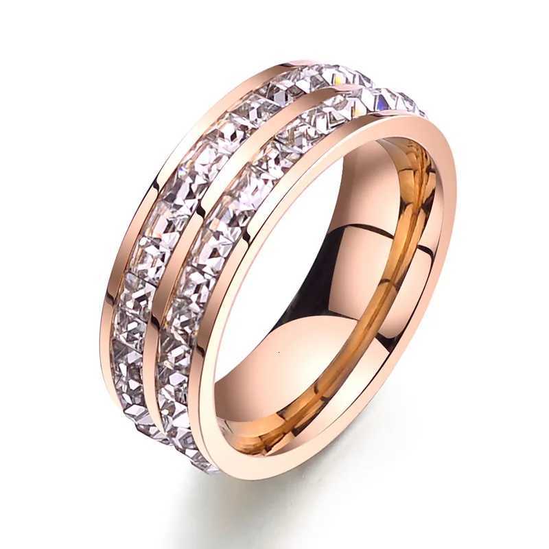 Clear White Stones Wedding Women Ring Stainless Steel 1 and 2 Rows Bling Zircon Fashion Pair Ring Female Jewelry Z251017