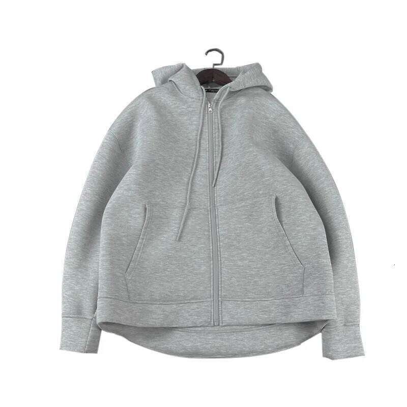 Winter New Women's Zipper Hoodie High Street Unisex Style Double Pockets Oversize Loose Sweatshirts Outerwear Top Casual