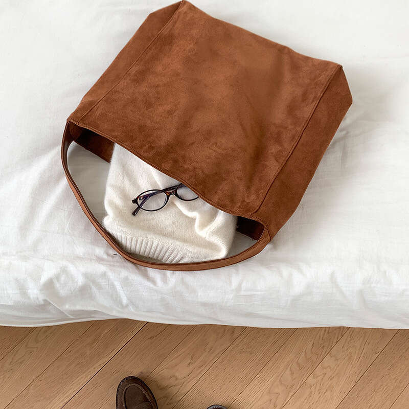 Autumn New Large Capacity Textured Korean Style Single Shoulder For Women Commuting Suede Tote Bag Casual Versatile B5