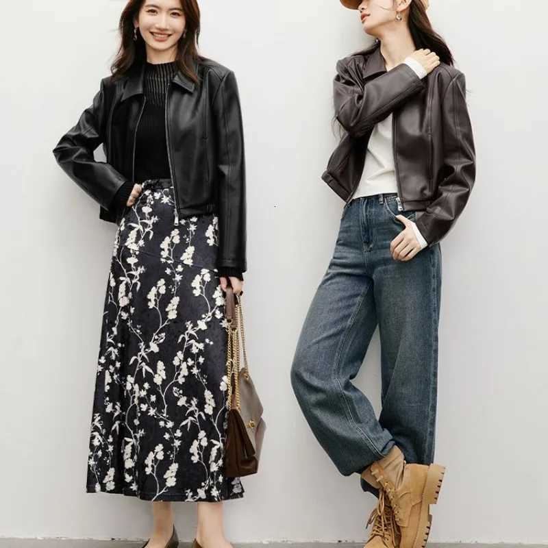 Textured PU Leather Jacket Short Cropped Motorcycle Style 2025 Spring Fall Sweet Cool Y2K Fashion Casual Streetwear CoatT251017