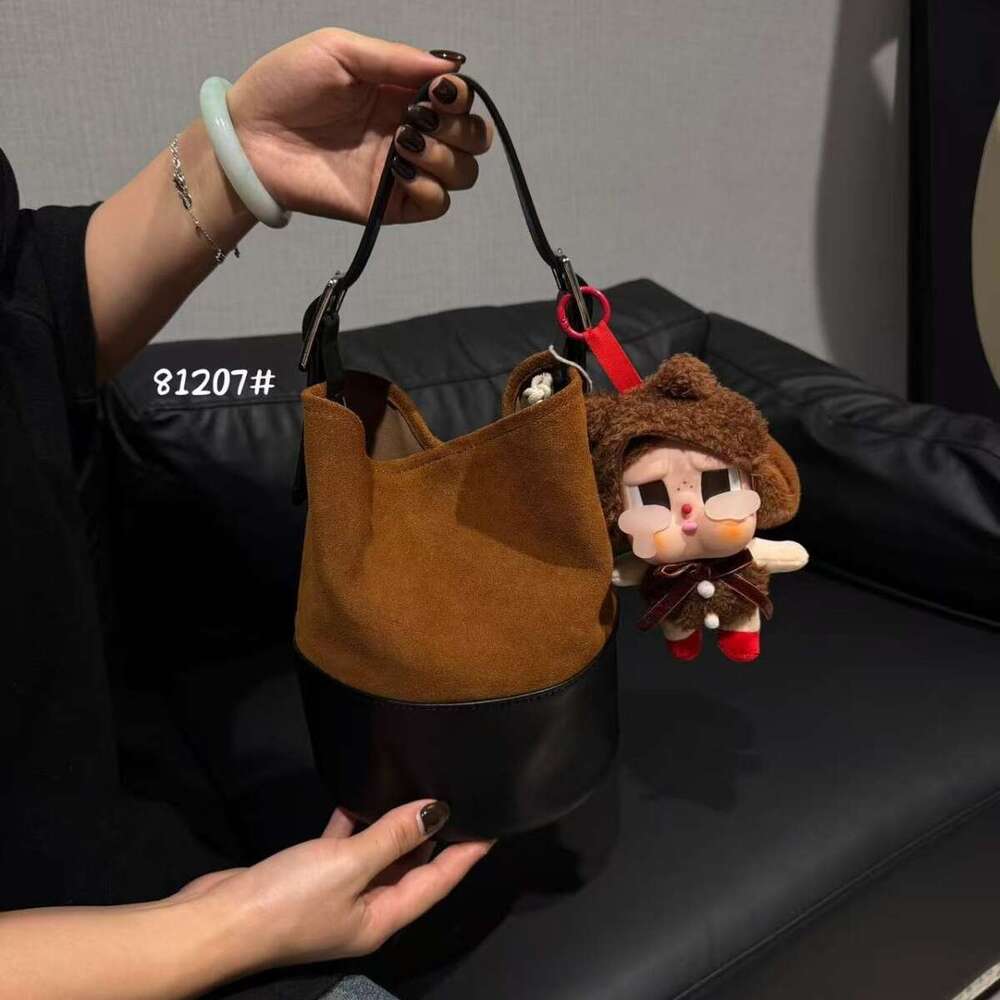 Suede Color Block Bucket For Women Autumn Winter New Large Capacity Fashion Versatile Shoulder Crossbody Bag High Quality