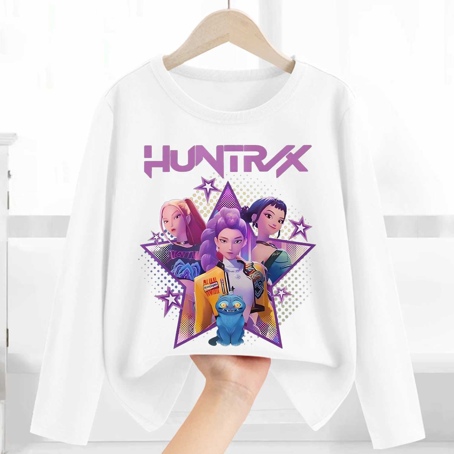 Kpop Demon Hunters Long Sleeve for Children AZ Letter Clothing Kid Casual Caftan White Clothes Round Collar Blouse Gift C251017