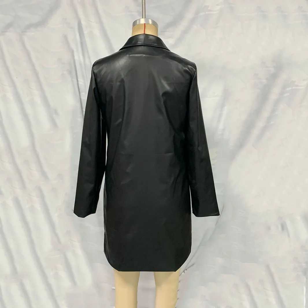 2025 Autumn Winter New Women Mid Length Faux Leather Jacket Office Lady Zipper Elegant Casual Warm CoatT251017