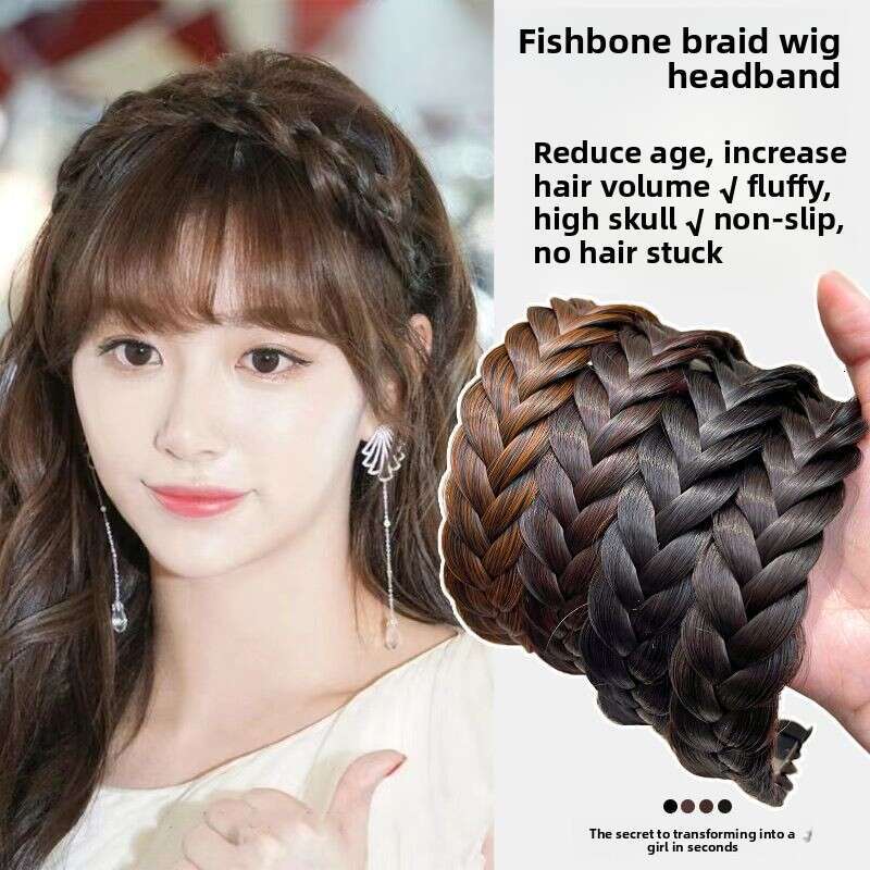 Fishbone Wig for Women 2025 New Style Integrated Braided Twist Braid Clip Hair Accessory Headband
