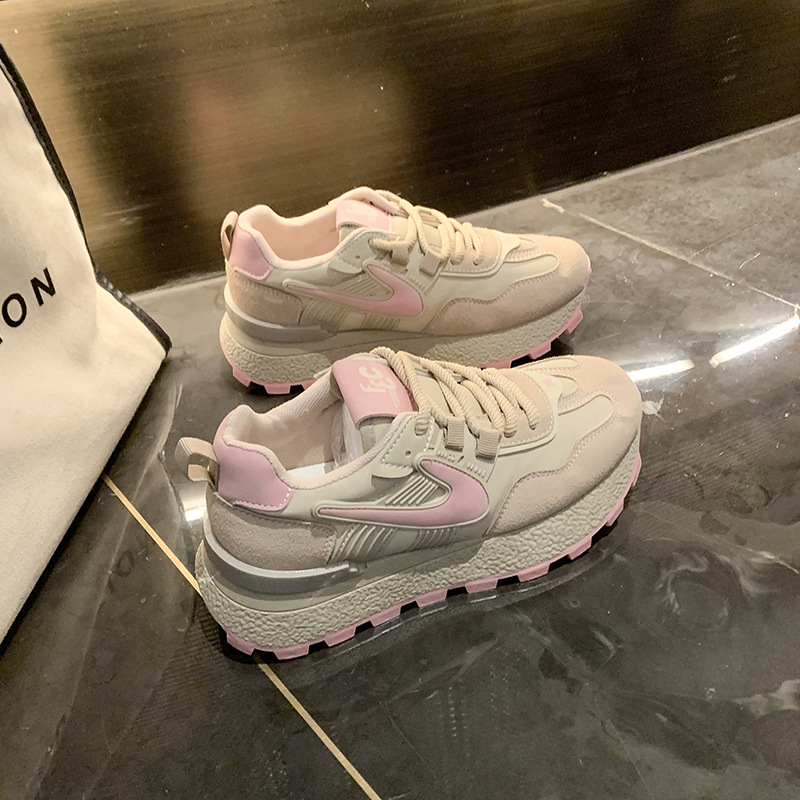 Designer Shoes Hot Free Shipping 2025 Autumn New Retro Thick soled Casual Shoes Lightweight Fashionable Versatile Sports Shoes for Women pink khaki