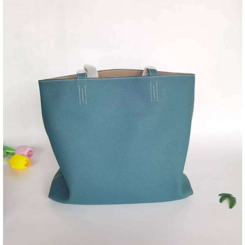 High Quality First-layer Cowhide Tote Double-sided Real Leather Shopping Women's Bag Vintage Casual Portable Large Capacity