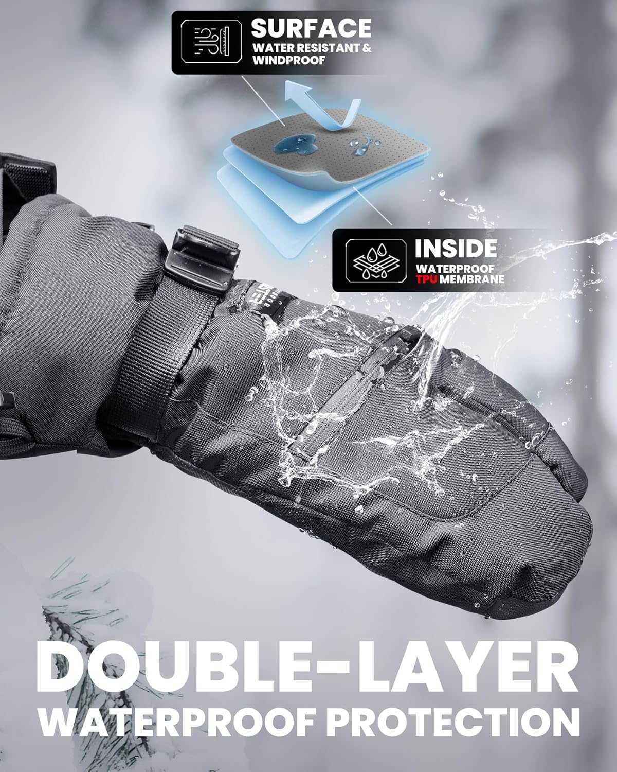 3Finger Ski Gloves for Women Men Waterproof Windproof Ski Mittens Winter Warm Snowboarding Gloves with DoublePocket Z251017