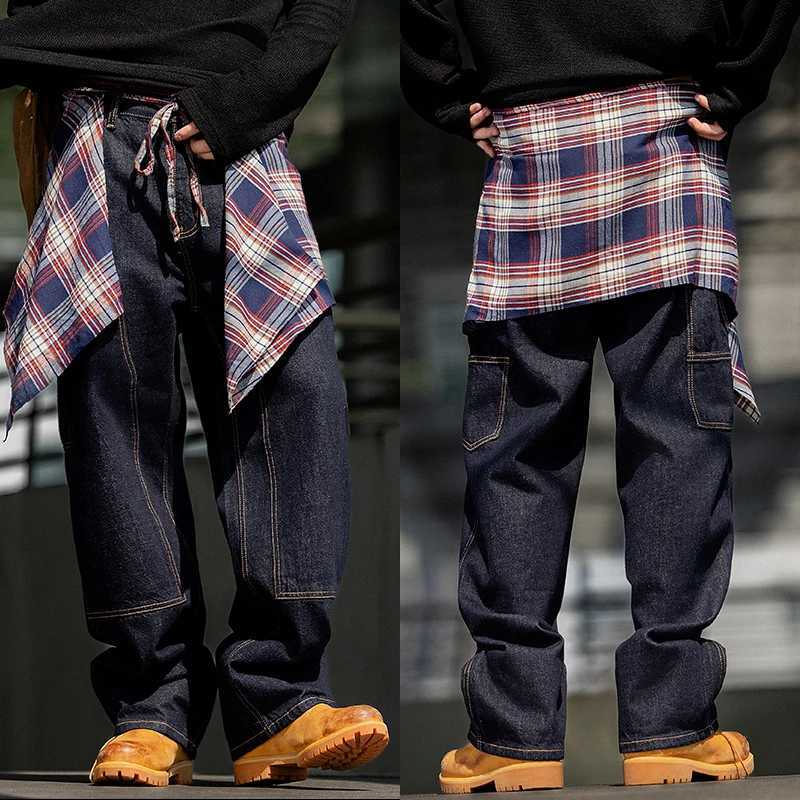 Washed color jeans for men in autumn 2025 Japanese style loose straight leg trendy wide leg casual pants J2510161