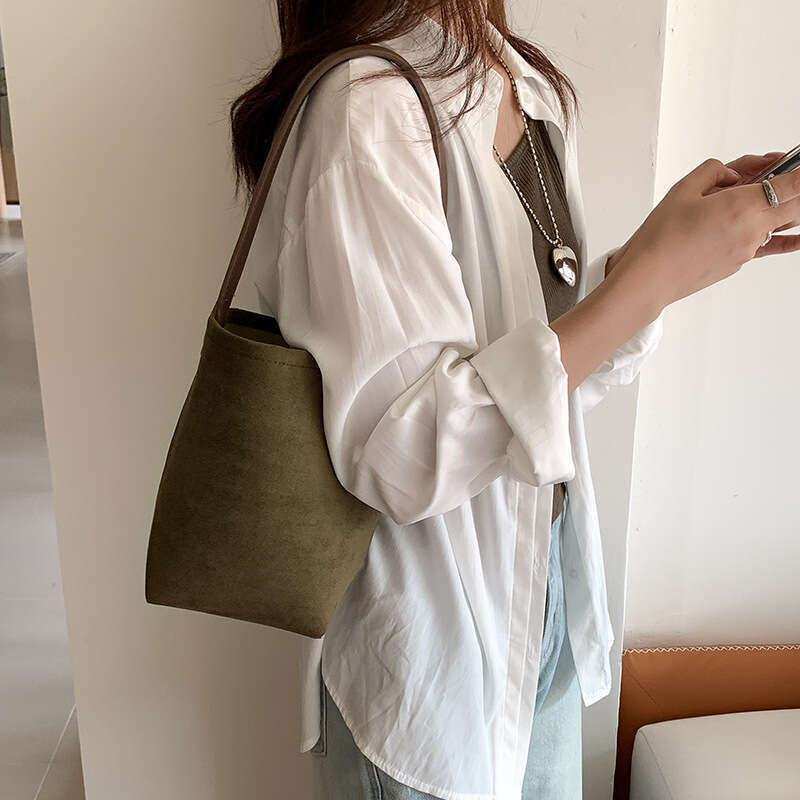 Autumn Simple Versatile Matte Mother-Daughter Bucket Korean Version New Suede Fashion Large Capacity Niche Shoulder Bag For Women B5