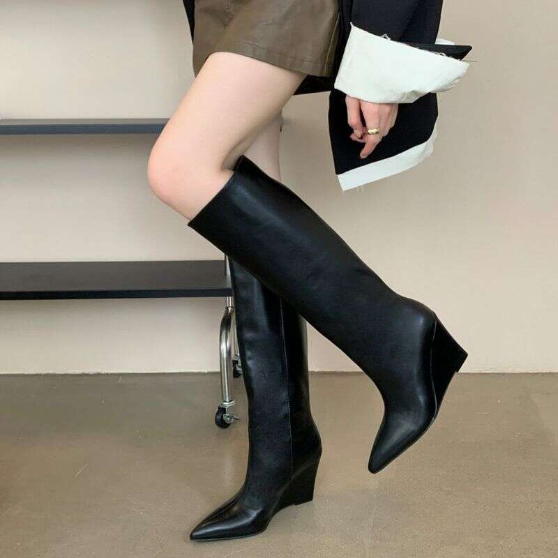 Knee High Pointed Toe For Women Autumn And Winter Wedge Heel Knight Boots