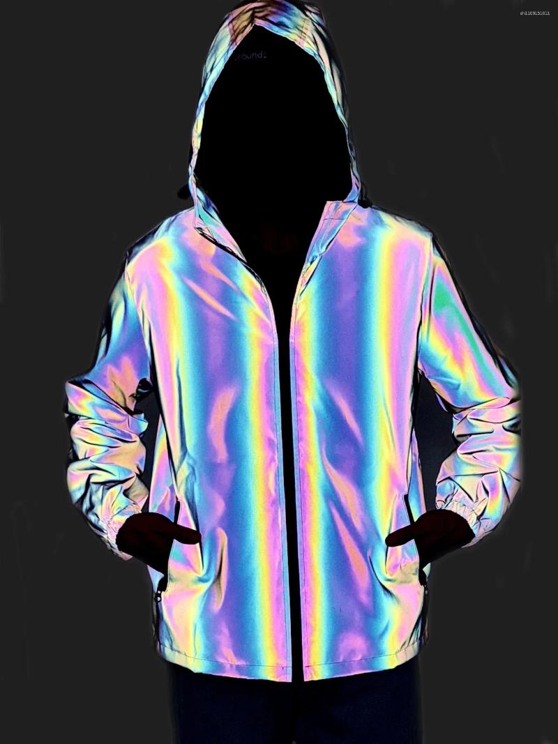 Men's Jackets Colorful Reflective Jacket Fashion Spring Autumn Casual Riding Luminous Streetwear Male Hip Hop