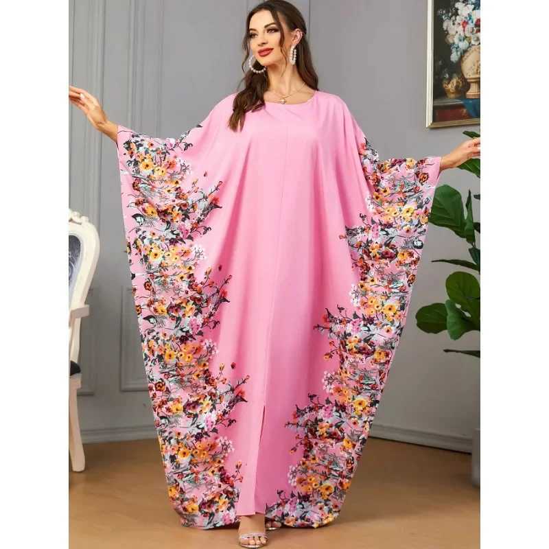 Eid Muslim Party Dress for Women Ramadan Abaya Bat Sleeve Print Long Robe Morocco Kaftan Vestidos Largos Dubai Jalabiya 2025 W251016
