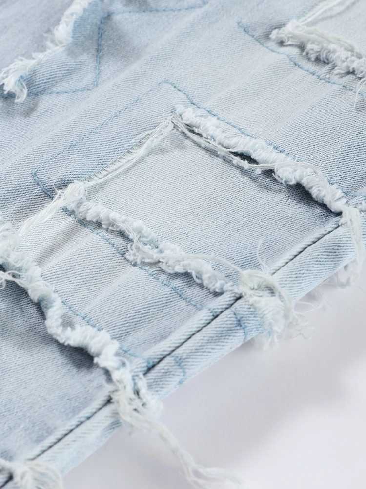 Y2K Mens Old Ripped Jeans Slim Fit PaTCh StreTCh Blue Black Pencil Denim Pants 2025 Autumn Harajuku Streetwear Y251105