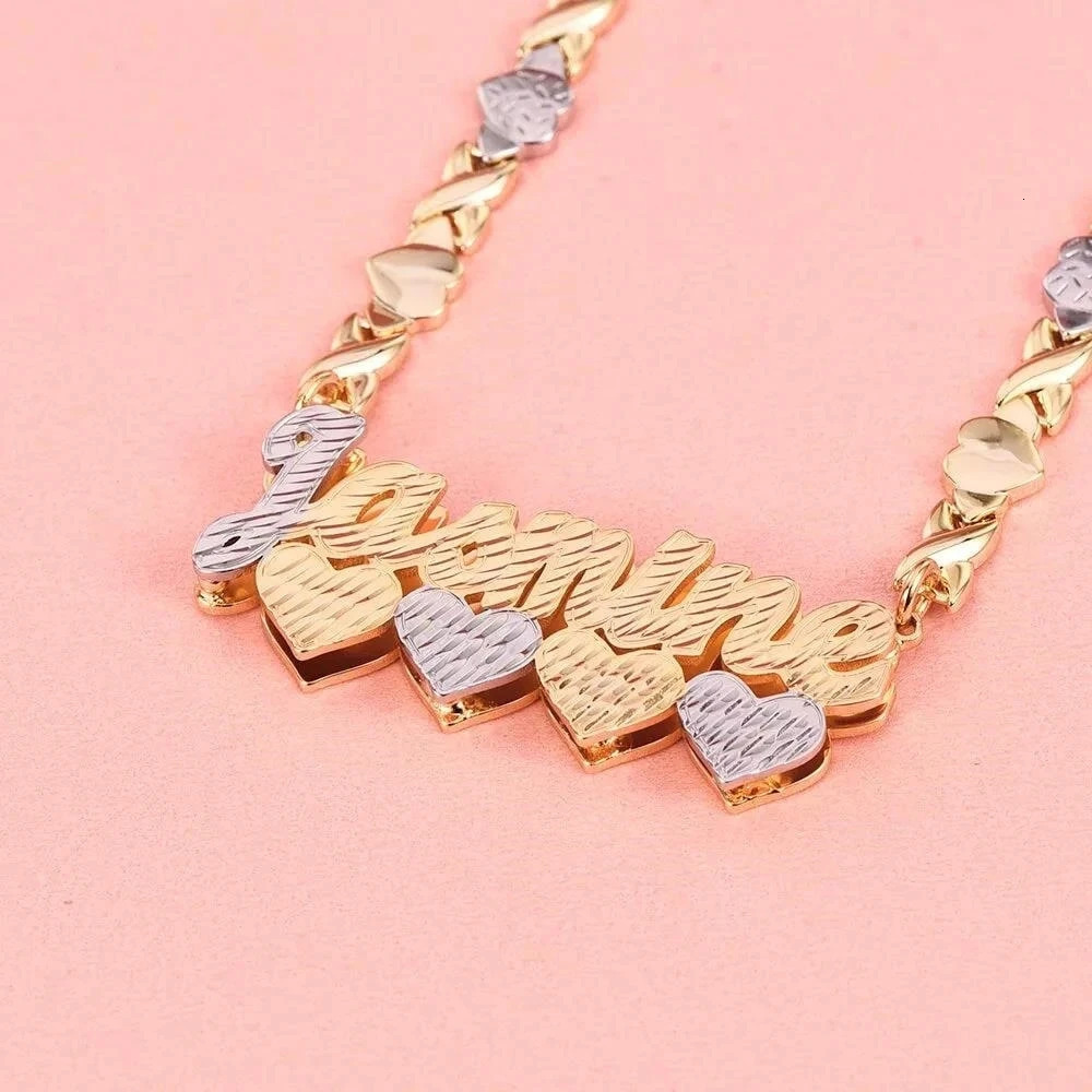 Customized Name Necklaces Double Layer Heart Necklace Stainless Steel XOXO Heart Chain For Women Personalized Hip Hop Pendant 251017