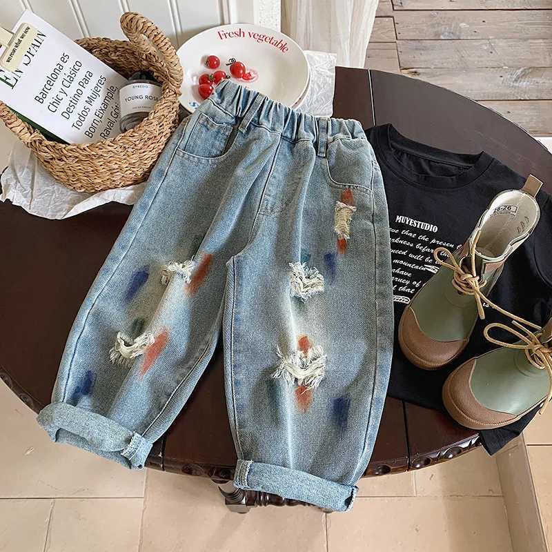 Childrens Jeans 2025 Autumn Spring Denim Pants for Kids Boys Ripped Trousers Fashion Teenager Casual Jeans Baby ClothingT251017