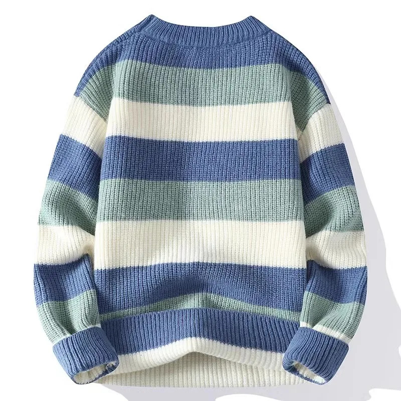 Mens Striped Sweater ONeck Casual Knit Pullovers Fashion Long Sleeve Knitted Sweater Men Autumn Winter Warm Y2K Knitwear Tops 251017