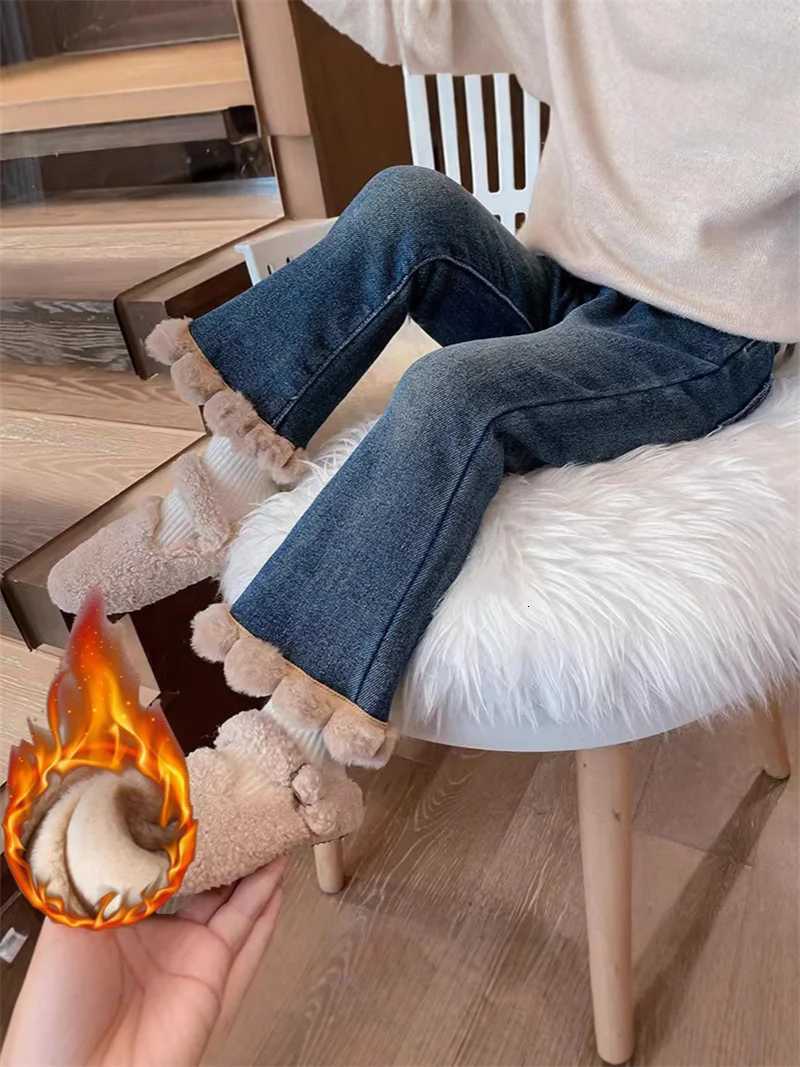 Girls Fleece Flared Pants New Autumn Winter Kids Thick Warm Trousers Baby Casual Jeans Outer Wear Children ClothesT251017