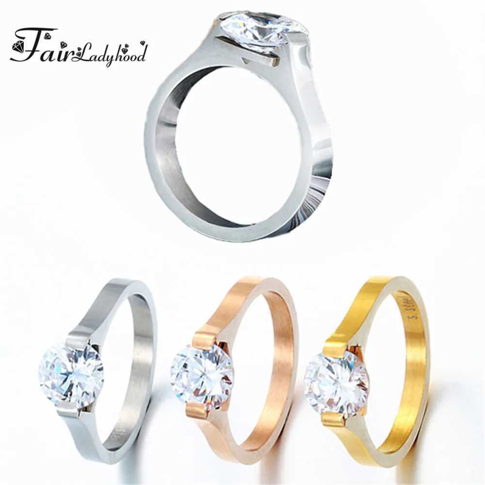 FairLadyHood New Fashion 316L Stainless Steel Rings Shining Crystal Men Women Wedding Engagement Rings 3 Colors AvailableW251017