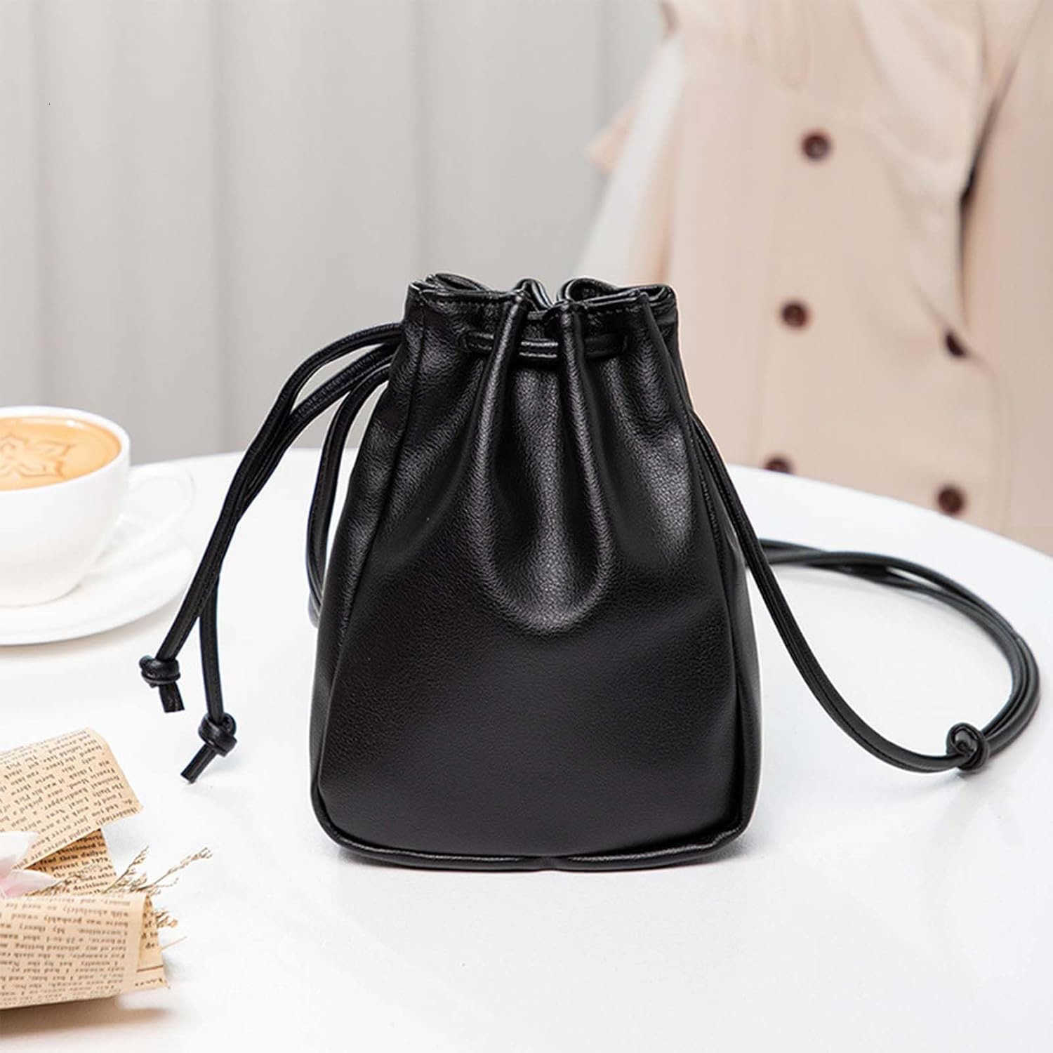 Drawstring Mini Crossbody Purse PU Leather Small Crossbody Bags for Women Crossbody Phone Purse Bucket BagZ251017