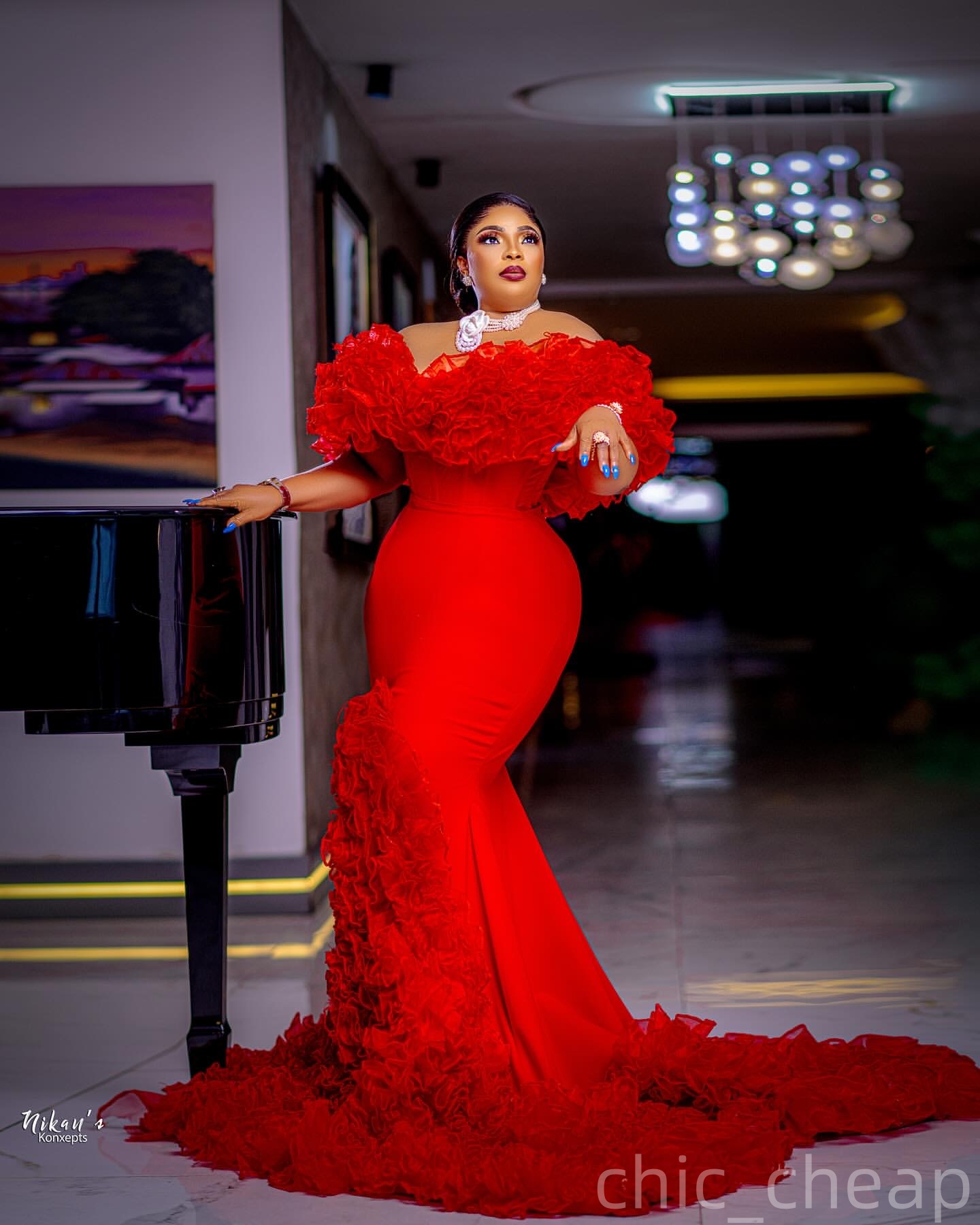 Red Mermaid Plus Size Prom Dresses 2025 Off Shoulder Tiers Satin Evening Formal Party Second Birthday Engagement Gowns Dress For Special Occasions