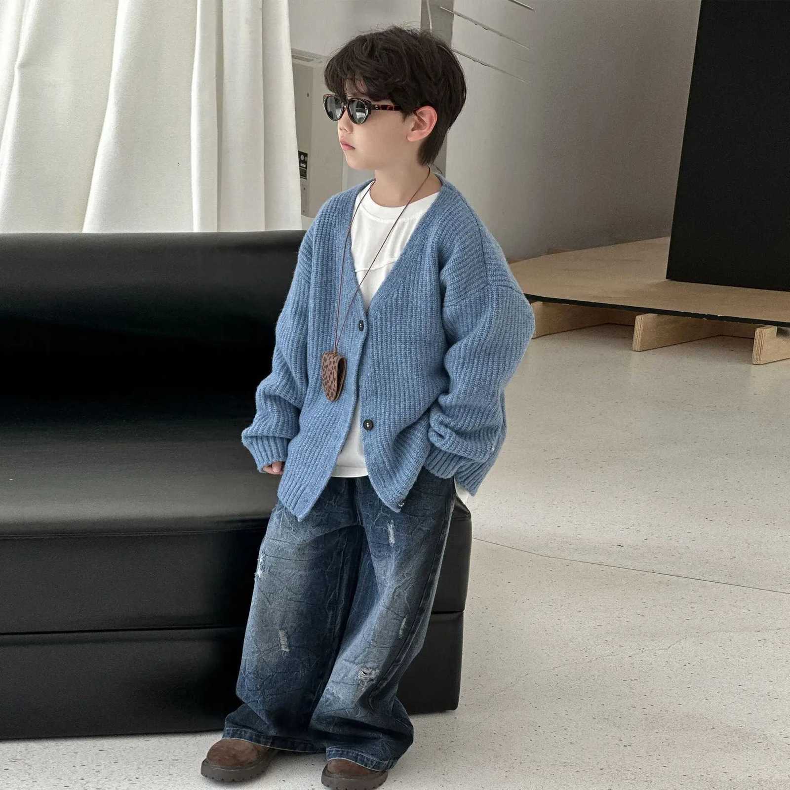 Boys Autumn Burst Pattern Jacquard Jeans Trendy Brand Straight Casual Trousers 2025 New Childrens Loose PantsT251017