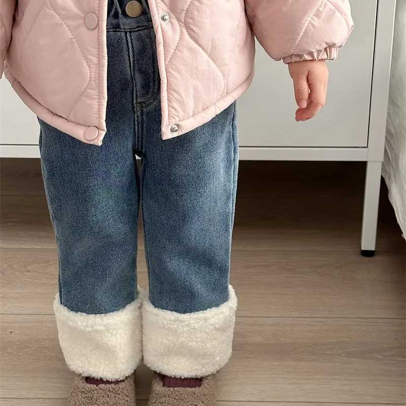 Girl Pant 2023 Winter Children Korean Version Spliced Woolen Pants Plus Fleece Jeans Girl Baby Pants Girl Winter Pant Girl JeanT251017