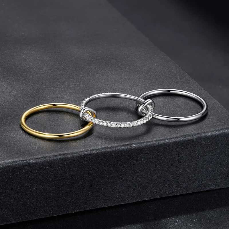 BAMOER U Moissanite Interlocked Stackable Rings Set TwoTones MultiLinks Connected Bands for Women Jewelry Gift D Color VVS1W251017