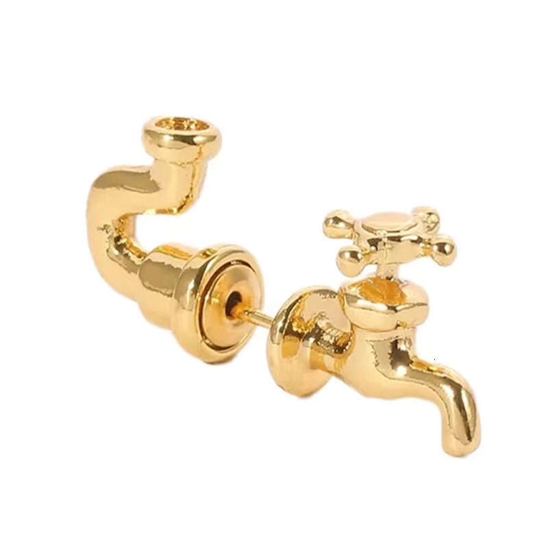 Novelty Faucet Shaped Stud Earrings New Fashion Exaggerated Three-Color Faucet Personality Creative Detachable Stud Earrings