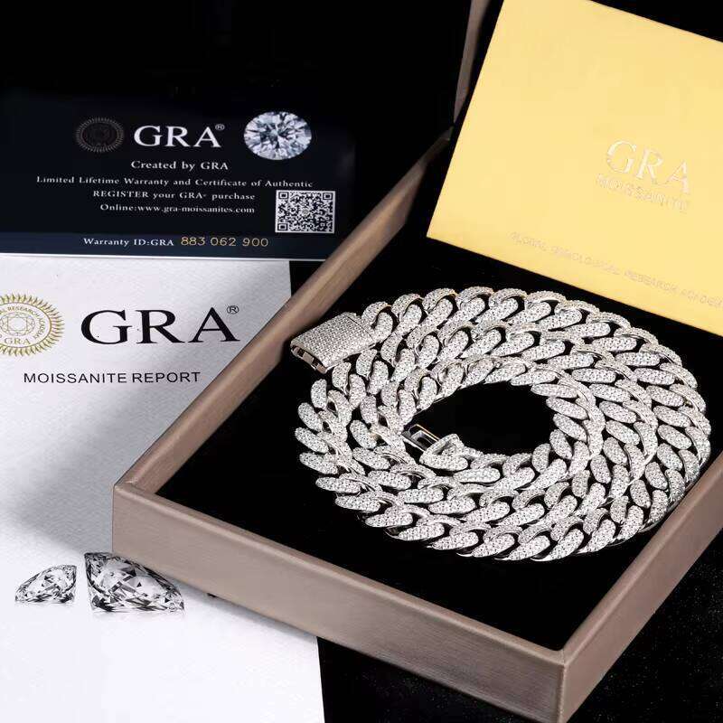 Hip Hop Miami Cuban Link Bracelet Sterling Sier VVS Moissanite 6mm-12mm Wide Iced Out Rapper Jewelry Necklace