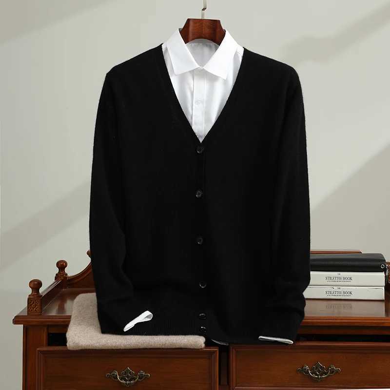 Mens 100 Cashmere Cardigan SpringAutumn Casual Solid Knitted Vneck Sweater Loose Thick Warm SingleBreasted Jumper Coat J251017