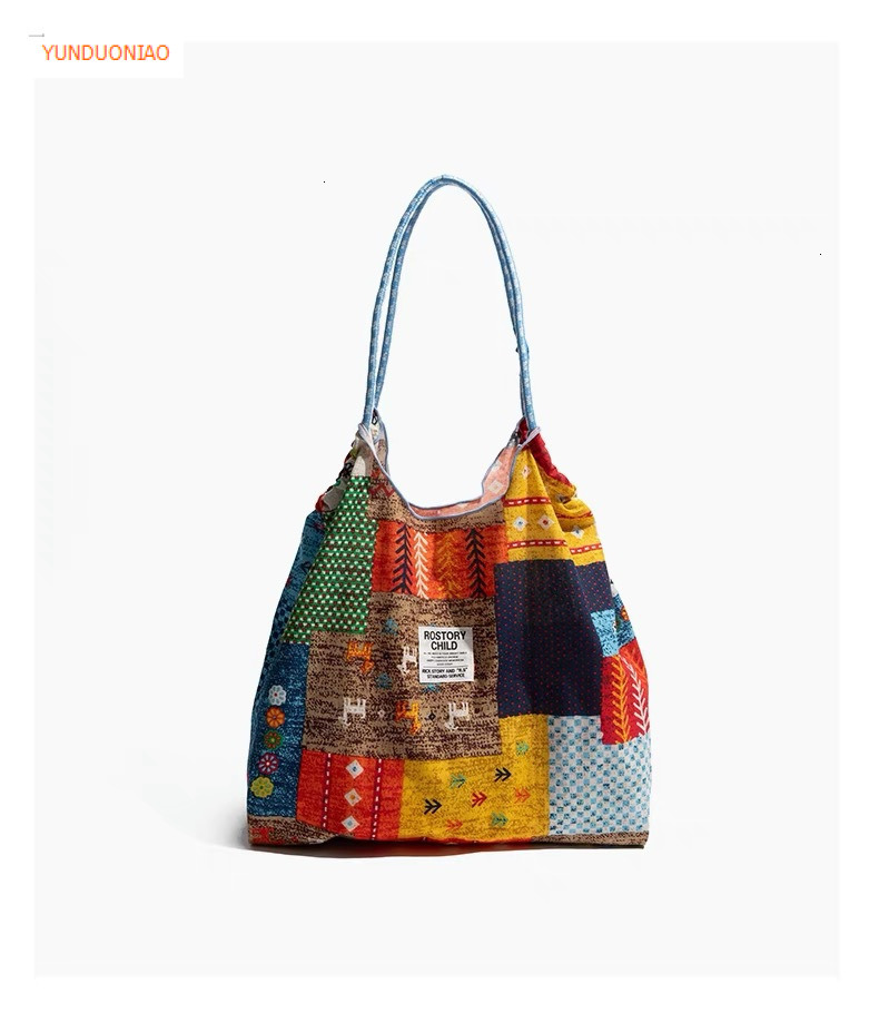 Autumn and winter new retro style patch patchwork designer canvas bag denim women's shoulder bag fashion trend commuting bag