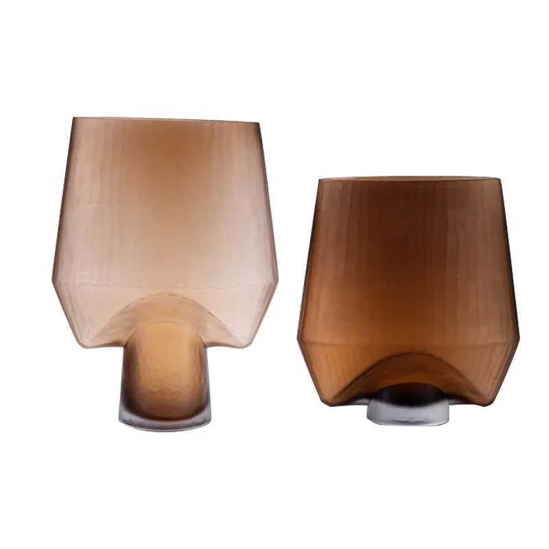 European Style Frosted Multiedge Design Transparent Glass Vase Creative Hydroponic Flowers Living Room Decoration Ornaments C251017