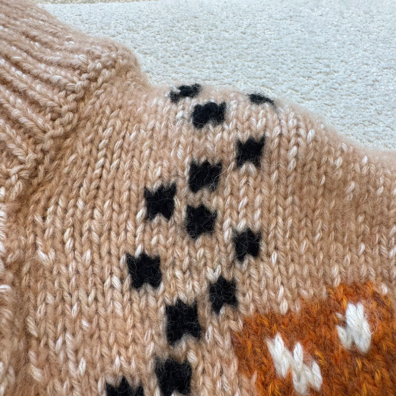 Luxury Designer Women's Cotton Wool Blend Zip Up Knit Jacket Chic Contrast Notch Collar Long Sleeve Jacquard Outerwear Classic Loose Warm Breatha