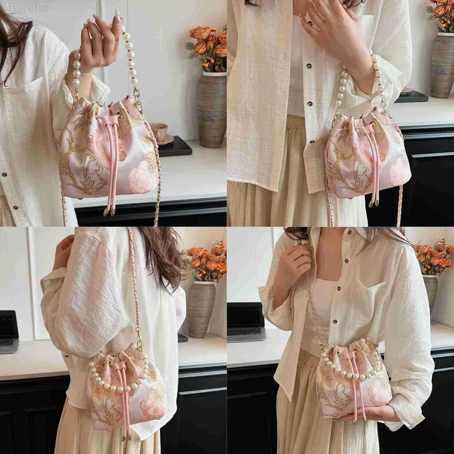 Bucket Bag for Women Small Pearl Drawstring Handbags Hobo Purse Z251017