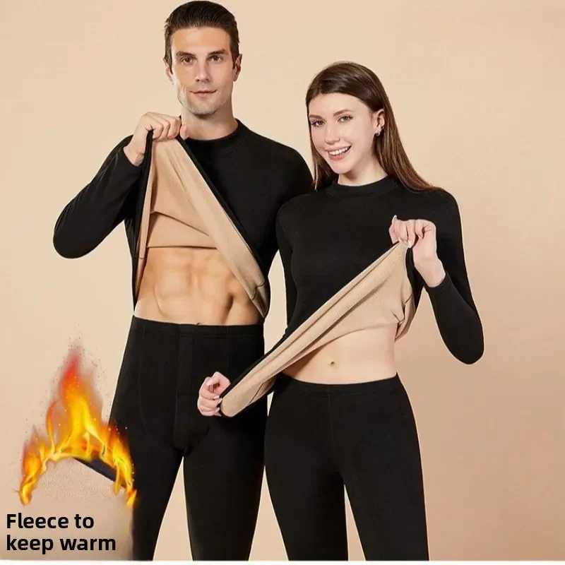 Mens Winter Set Halfhigh Collar First Layer 2 Pieces Tops Pants Fleece Warm Elastic Thermal Thick Underwear Set H251017