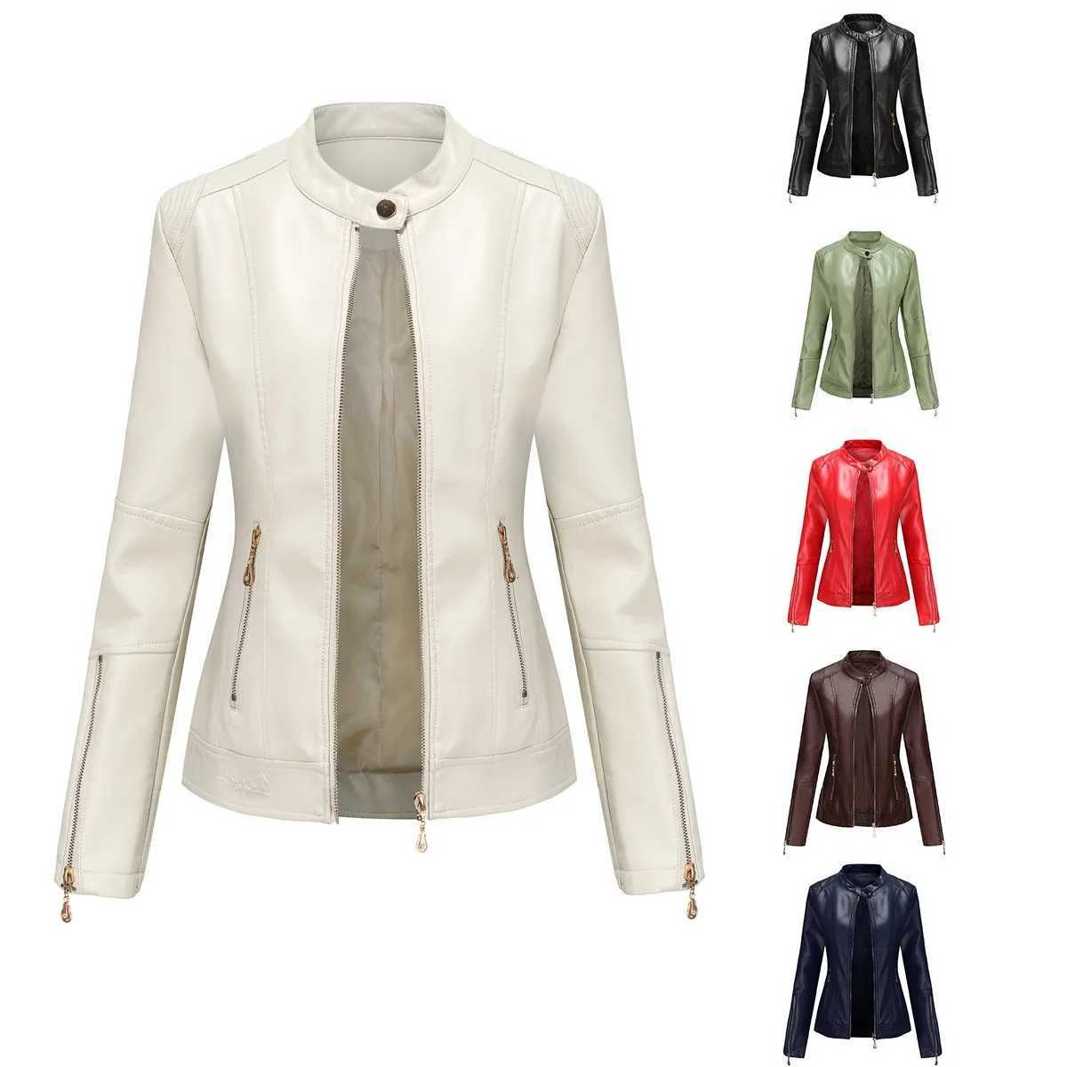 New Fashion Womens Leather Jacket PU Leather Short Coat Standup Collar Jacket Womens Spring And Autumn Thin Leather JacketT251017