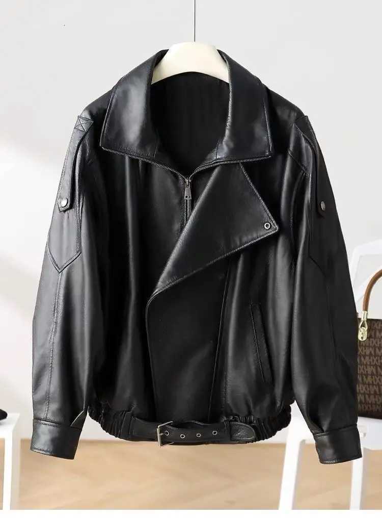 Autumn Winter Fashion Niche Highend Black PU Leather Jacket Women Retro Street Loose Versatile Harajuku Casual Leather JacketT251017