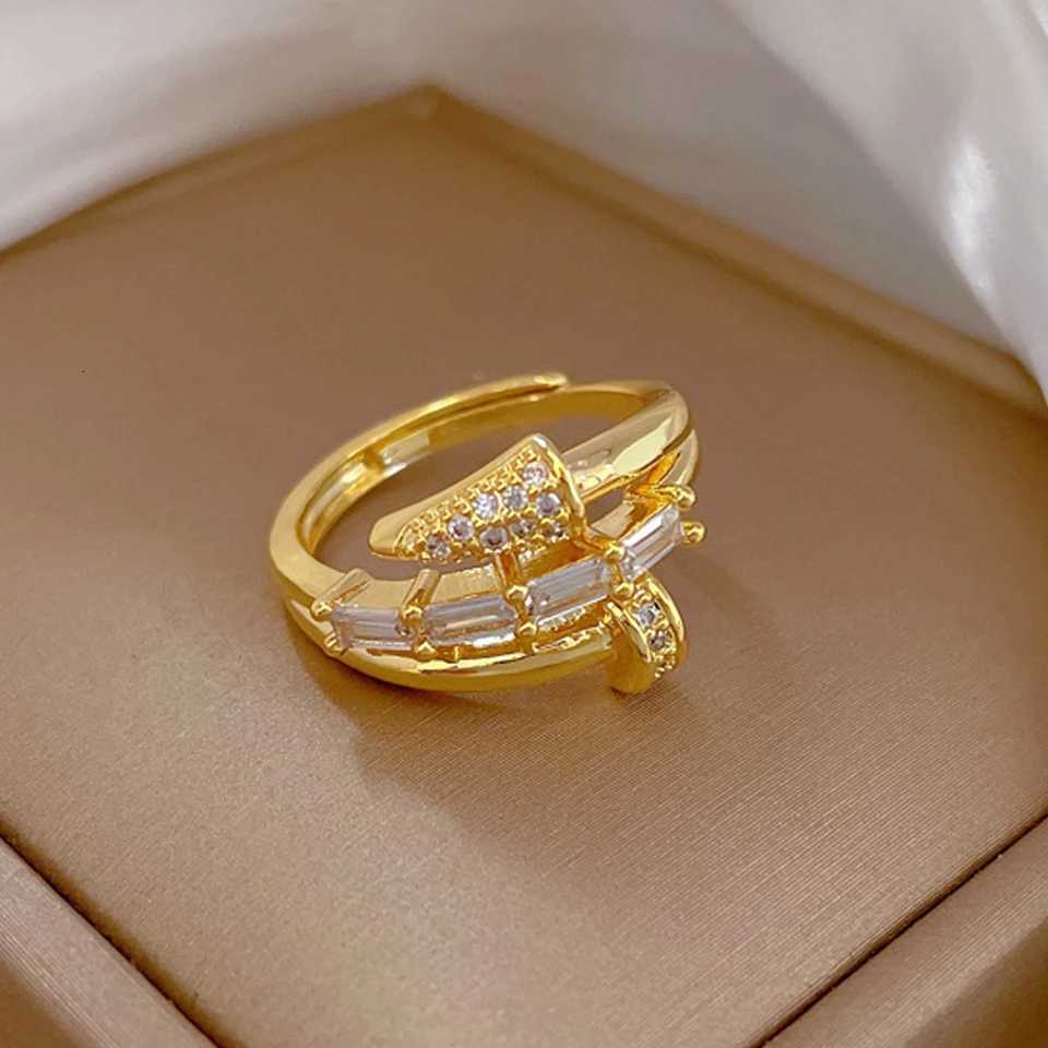 ZAKOL Korean Fashion Threelayer Shiny Zircon Nail Open Ring for Women Engagement Wedding Party Jewelry Gift Z251017