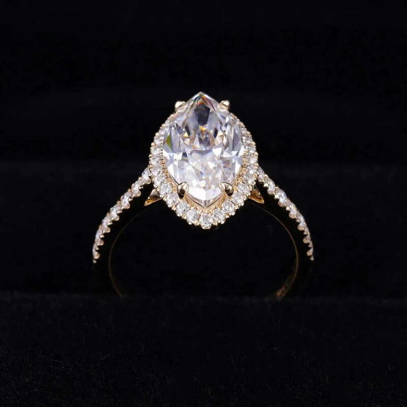 GRA Certificated 14K Gold 3CT Halo Marquise VVS Moissanite Dia Ring Custom Women Fine Engagement Wedding Rings