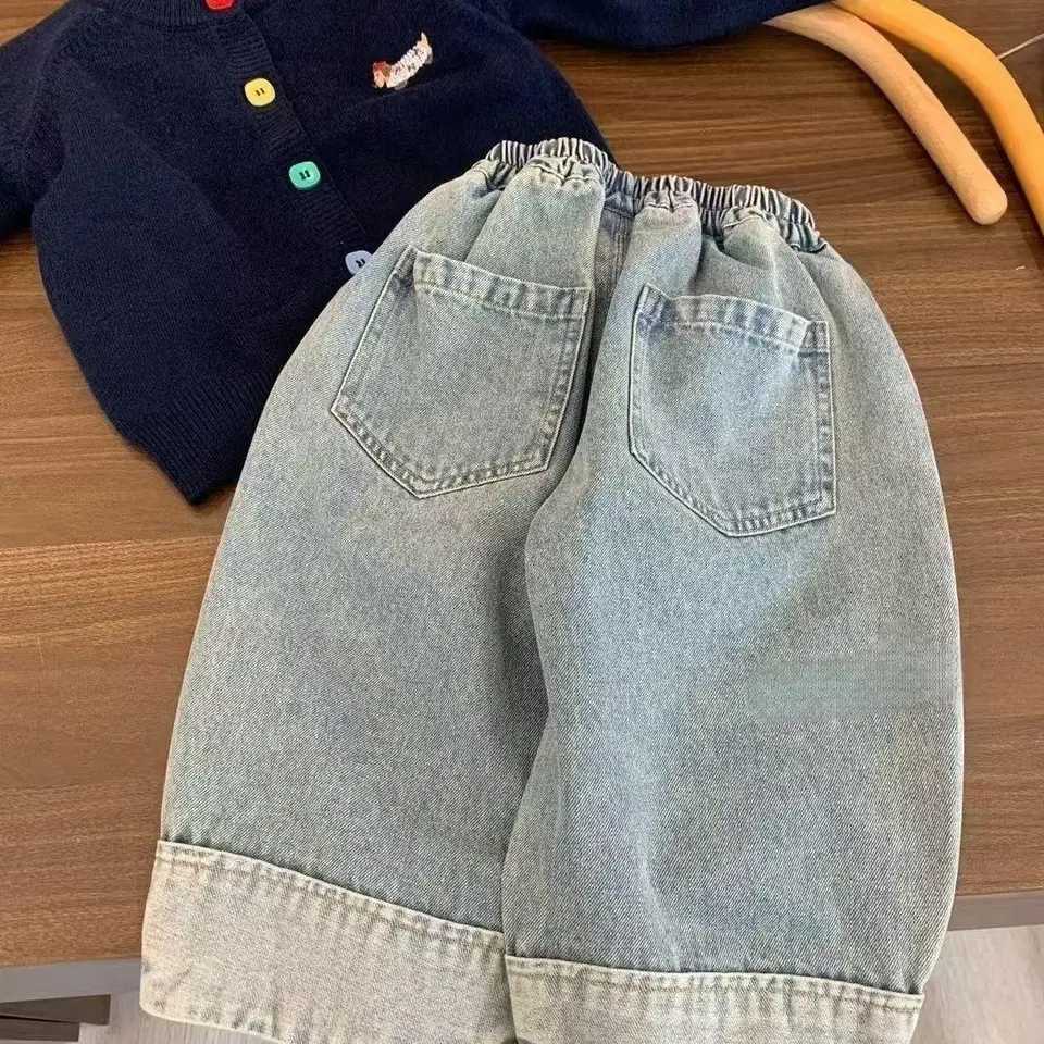 Spring Autumn Baby Boy Wide Jeans Korean Casual Cartoon Outwear Children Boy Denim Pants Loose Elastic Waist Kid Boys TrousersT251017