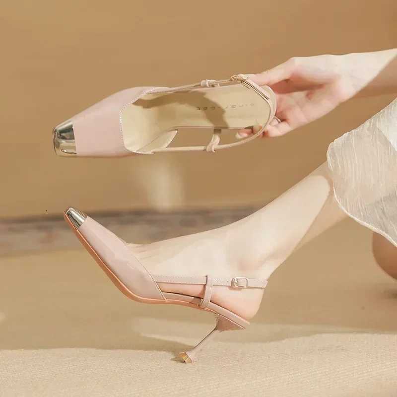 Fashion Square Toe Thin High Heels Women Metal Decoration Cover Toe Design Back Strap Patent Leather Heeled Sandals for Women Z251015