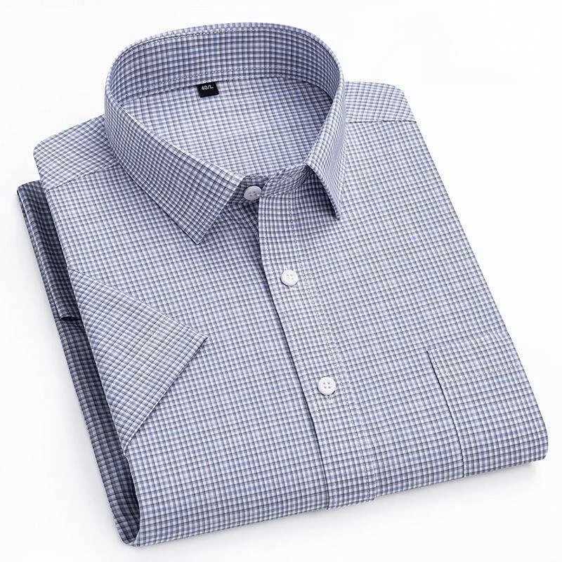 New in shirt hight qulity100cotton summer short sleeve shirts for men slim fit shirt thin plaid houndstooth soft office clothes J251017