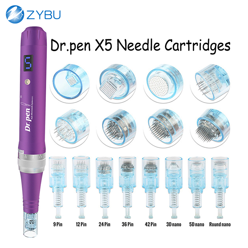 100Pcs c Derma Pen Parts Dermapen Accessories Cartridges Microneedling Tips MTS Heads Screw Needles 9 12 24 36 42 Pins Round Nano 5D Silicone 3D